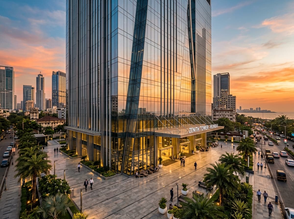 Modern Commercial Glass Facade Tower in Central Mumbai Commercial Belt